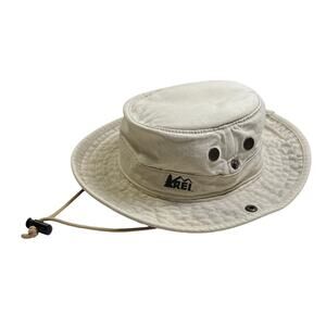 Vintage REI Boonie Cap Cream Canvas Hat Wide Brim Vented Small Made In USA Beach